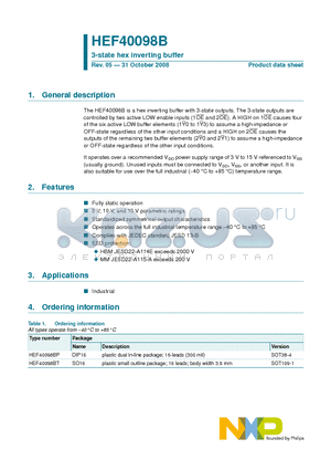 HEF40098B datasheet - 3-state hex inverting buffer