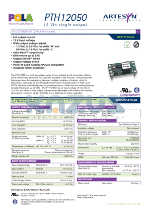 PTH12050WADT datasheet - DC-DC CONVERTERS POLA Non-isolated