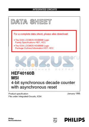 HEF40160BF datasheet - 4-bit synchronous decade counter with asynchronous reset