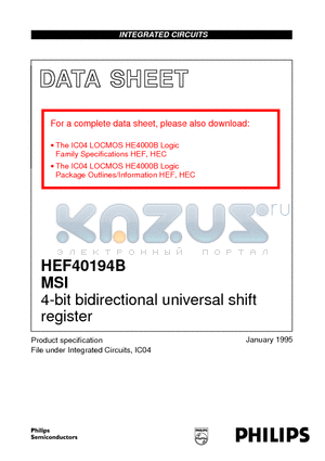 HEF40194BT datasheet - 4-bit bidirectional universal shift register