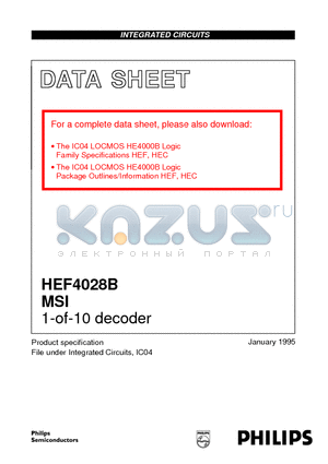 HEF4028BF datasheet - 1-of-10 decoder