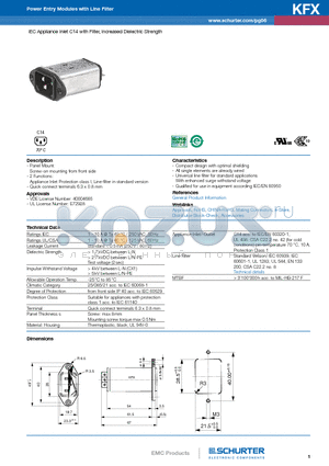 KFX datasheet - IEC Appliance Inlet C14 with Filter, Increased Dielectric Strength