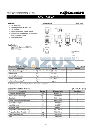 KFO-TX08CA datasheet - Fiber Optic Transmitting Module