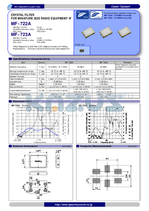 MF-722A datasheet - CRYSTAL FILTER FOR MINIATURE SIZE RADIO EQUIPMENT