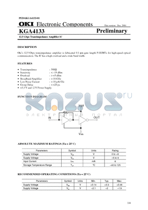 KGA4133 datasheet - 12.5 Gbps Transimpedance Amplifier IC