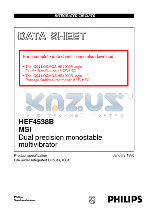 HEF4538B datasheet - Dual precision monostable multivibrator