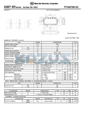 PTMB75B12C datasheet - IGBT SP series Six-Pack 75A 1200V