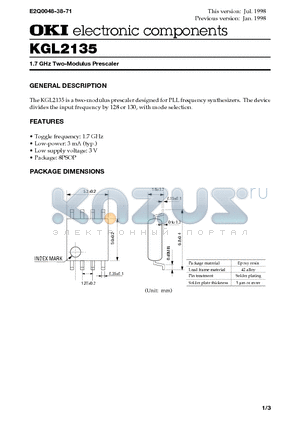 KGL2135 datasheet - 1.7 GHz Two-Modulus Prescaler