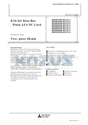 MF0060M-03ATXX datasheet - 8/16-bit Data Bus Flash ATA PC Card