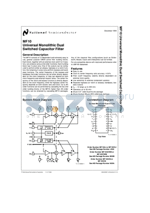 MF10ACWM datasheet - Universal Monolithic Dual Switched Capacitor Filter