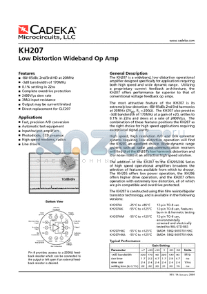 KH207AI datasheet - Low Distortion Wideband Op Amp