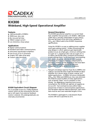 KH300 datasheet - Wideband, High-Speed Operational Amplifier