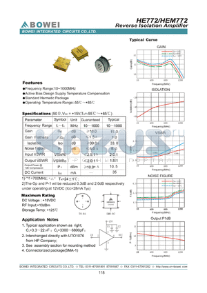 HEM772 datasheet - Reverse Isolation Amplifier