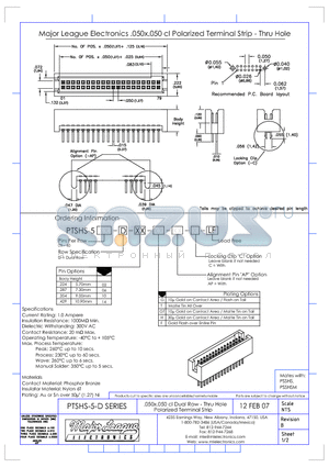 PTSHS-5-D datasheet - .050x.050 cl Dual Row - Thru Hole Polarized Terminal Strip