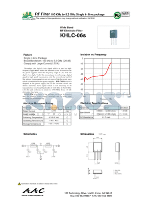 KHLC-06S datasheet - RF Filter 100 KHz to 5.2 GHz Single in line package