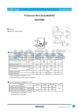 KI2319DS datasheet - P-Channel 40-V (D-S) MOSFET