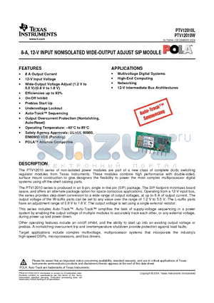 PTV12010L datasheet - 8-A, 12-V INPUT NONISOLATED WIDE-OUTPUT ADJUST SIP MODULE