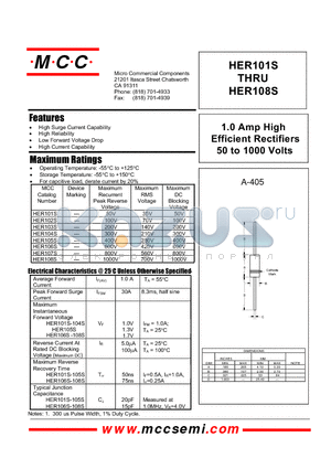 HER107S datasheet - 1.0 Amp High Efficient Rectifiers 50 to 1000 Volts