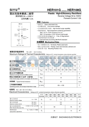 HER108G datasheet - Plastic High-Efficiency Rectifiers Reverse Voltage 50 to 1000V Forward Current 1.0A