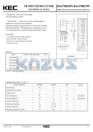 KIA378R25PI datasheet - BIPOLAR LINEAR INTEGRATED CIRCUIT (4 TERMINAL 3A OUTPUT LOW DROP VOLTAGE REGULATOR)