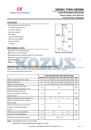 HER201 datasheet - HIGH EFFICIENCY RECTIFIER