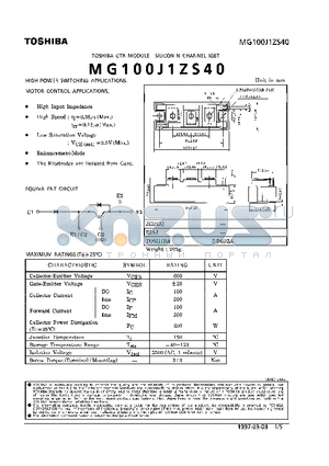 MG100J1ZS40 datasheet - N CHANNEL IGBT (HIGH PWER SWITCHING, MOTOR CONTROL APPLICATIONS)