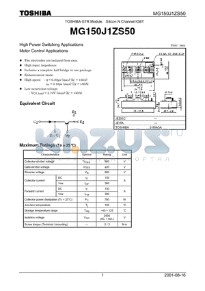 MG150J1ZS50 datasheet - Silicon N Channel IGBT