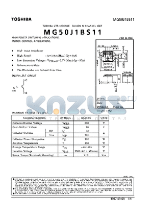 MG50J1BS11 datasheet - N CHANNEL IGBT (HIGH POWER SWITCHING, MOTOR CONTROL APPLICATIONS)