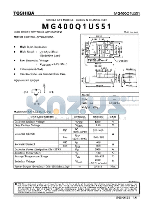 MG400Q1US51 datasheet - N CHANNEL IGBT (HIGH POWER SWITCHING, MOTOR CONTROL APPLICATIONS)