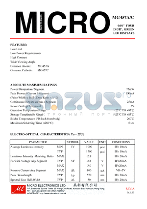 MG457A datasheet - GREEN LED DISPLAYS