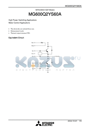 MG600Q2YS60A datasheet - High Power Switching Applications Motor Control Applications