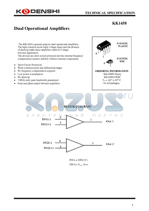 KK1458 datasheet - Dual Operational Amplifiers