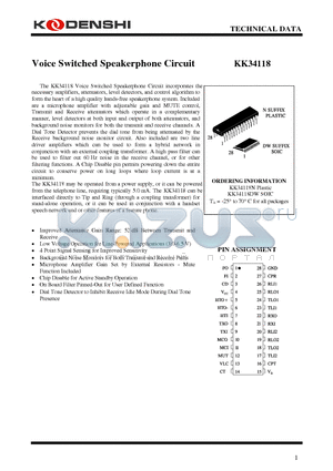 KK34118N datasheet - Voice Switched Speakerphone Circuit