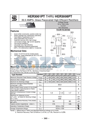 HER3003PT datasheet - 30.0 AMPS. Glass Passivated High Efficient Rectifiers