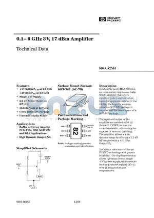 MGA-82563-TR1 datasheet - 0.1-6 GHz 3V, 17 dBm Amplifier