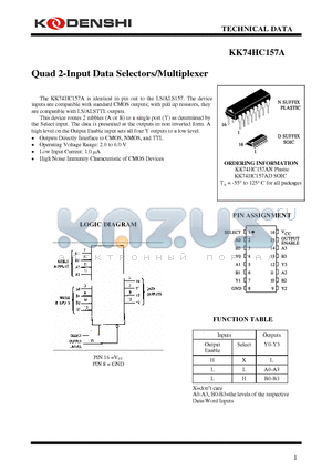 KK74HC157AN datasheet - Quad 2-Input Data Selectors/Multiplexer