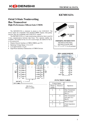 KK74HC623AN datasheet - Octal 3-State Noninverting Bus Transceiver High-Performance Silicon-Gate CMOS