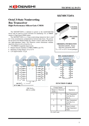 KK74HCT245AN datasheet - Octal 3-State Noninverting Bus Transceiver High-Performance Silicon-Gate CMOS