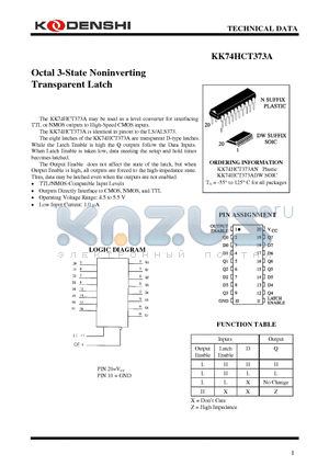 KK74HCT373ADW datasheet - Octal 3-State Noninverting Transparent Latch