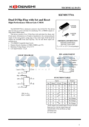 KK74HCT74A datasheet - Dual D Flip-Flop with Set and Reset High-Performance Silicon-Gate CMOS