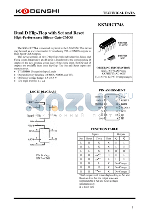 KK74HCT74AD datasheet - Dual D Flip-Flop with Set and Reset High-Performance Silicon-Gate CMOS