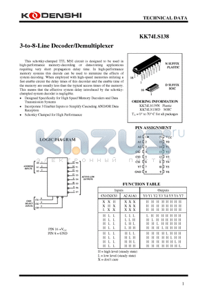 KK74LS138 datasheet - 3-to-8-Line Decoder/Demultiplexer