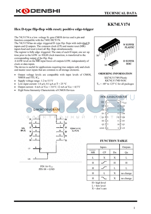 KK74LV174D datasheet - Hex D-type flip-flop with reset; positive edge-trigger