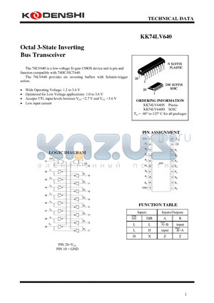 KK74LV640N datasheet - Octal 3-State Inverting Bus Transceiver