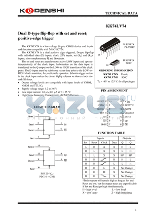 KK74LV74N datasheet - Dual D-type flip-flop with set and reset; positive-edge trigger