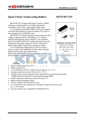 KK74VHCT125 datasheet - Quad 3-State Noninverting Buffers