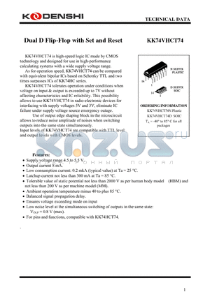 KK74VHCT74 datasheet - Dual D Flip-Flop with Set and Reset