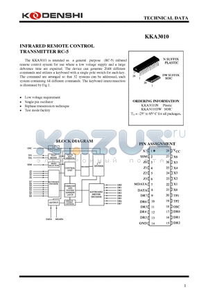 KKA3010DW datasheet - INFRARED REMOTE CONTROL TRANSMITTER RC-5