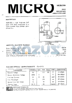 MGB120D datasheet - HIGH BRIGHTNESS GREEN LED LAMP