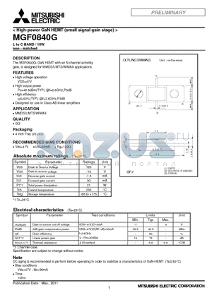 MGF0840G datasheet - High-power GaN HEMT (small signal gain stage)